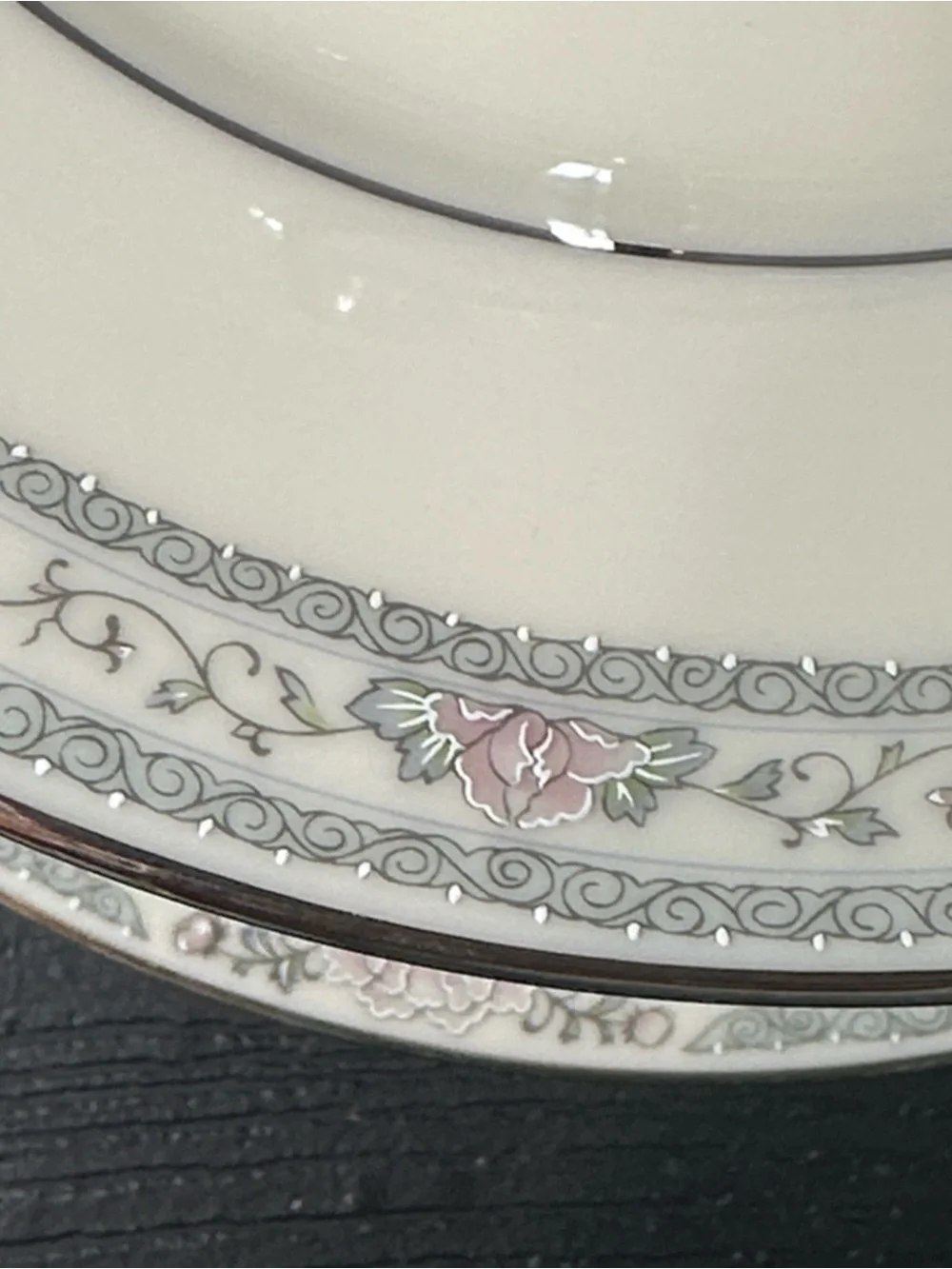 Lenox  Charleston Two Tier Cream and Pink, Silver Rimmed. Floral Serving Stand